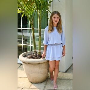 NEW with tags PLEAT girls' size 8 rory dress in blue smoke pet free home